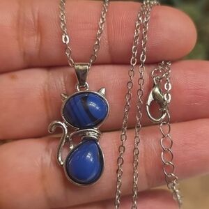 Blue Lapis Lazuli Stone Cat Necklace